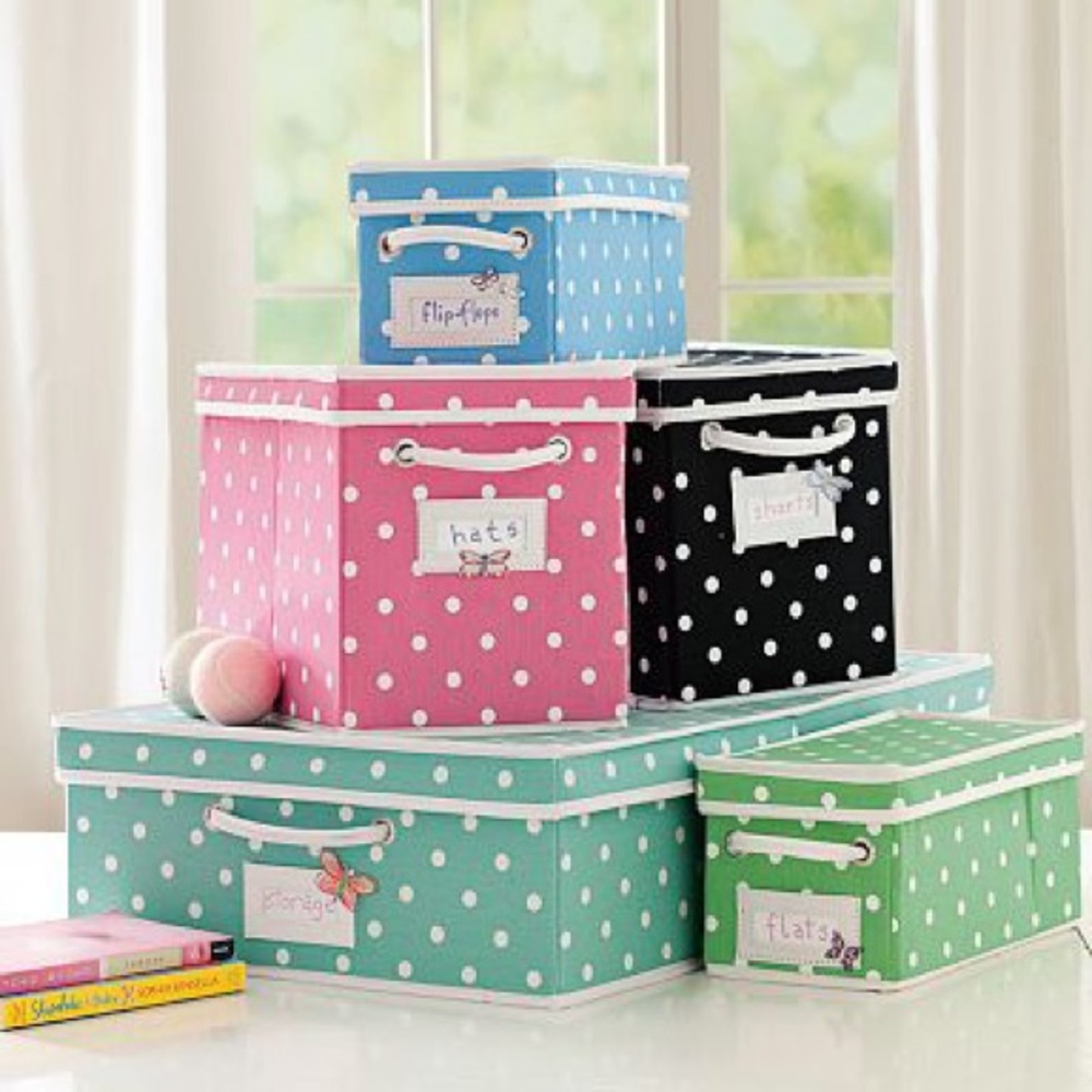 Pottery Barn Teen Dottie Canvas Pink Polka Dot Storage Bins